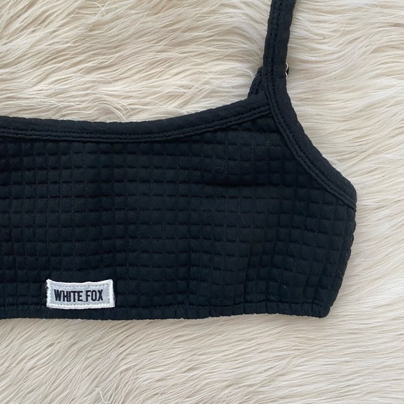 White Fox Black Keep It Going Crop Top Quilted Waffle Knit Thermal Logo Bralette - Picture 3 of 10